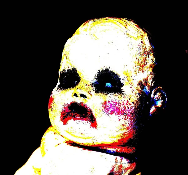 Scary Closeup Image Toy Doll Vintage Market — Stock Photo, Image