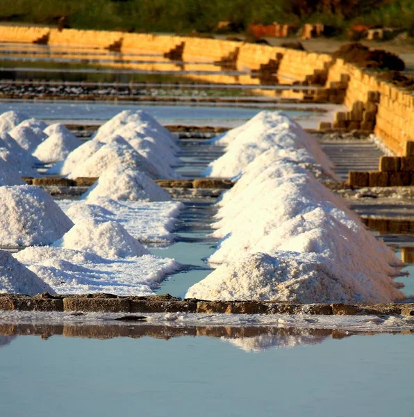 이탈리아 시실리에 마르살라 트라파니 근처에 보호구역이나 소금이 석양이지 근처에 있습니다 — 스톡 사진