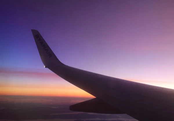 2019 Milan Malpensa Airport Evocative Image Wing Turn While Sun — Stock Photo, Image