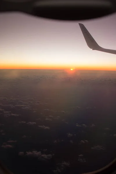 2020 Palermo Punta Raisi Ryanair Plane Wing Clouds Sun Rising — Stock Photo, Image