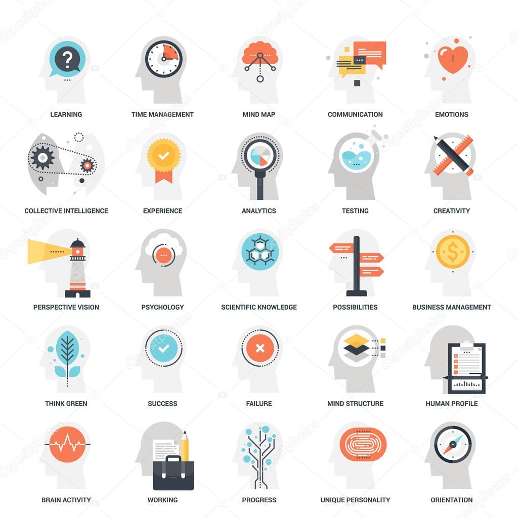 Modern flat vector illustration of thinking and brain activity icon design concept. Icon for mobile and web graphics. Flat symbol, logo creative concept. Simple and clean flat pictogram
