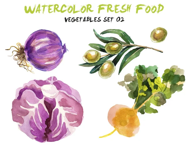 Akvarell grönsaker isolerad på vit — Stockfoto