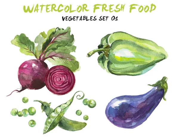 Aquarell-Gemüse isoliert auf Weiß — Stockfoto