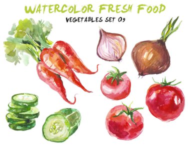 Suluboya sebze üzerinde beyaz izole