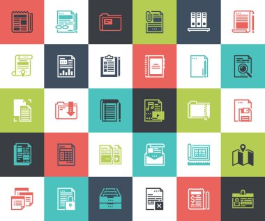 Dosya ve belge düz çizgi simgeler