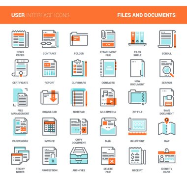 Dosya ve belge düz çizgi simgeler