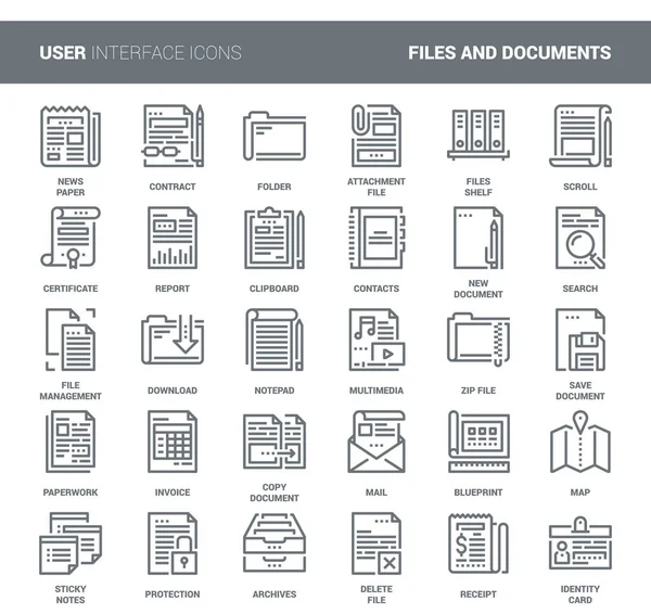 Files and documents flat line icons — Stock Vector