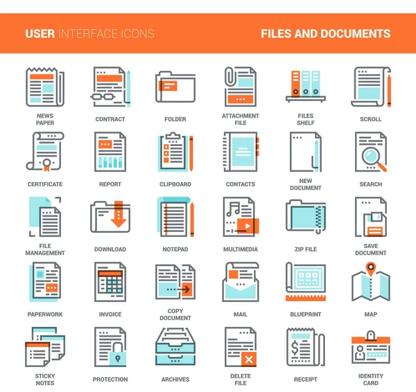 फ़ाइलें और दस्तावेज़ फ्लैट लाइन आइकन — स्टॉक वेक्टर