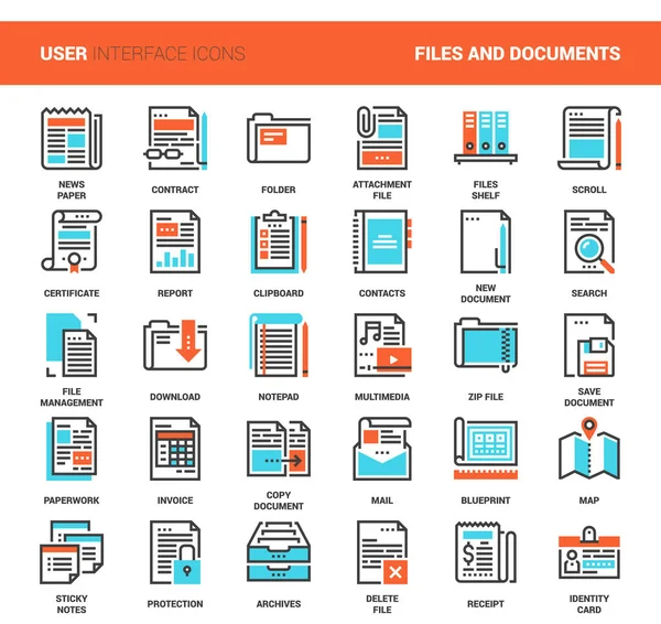 Filer och dokument platt linje ikoner — Stock vektor