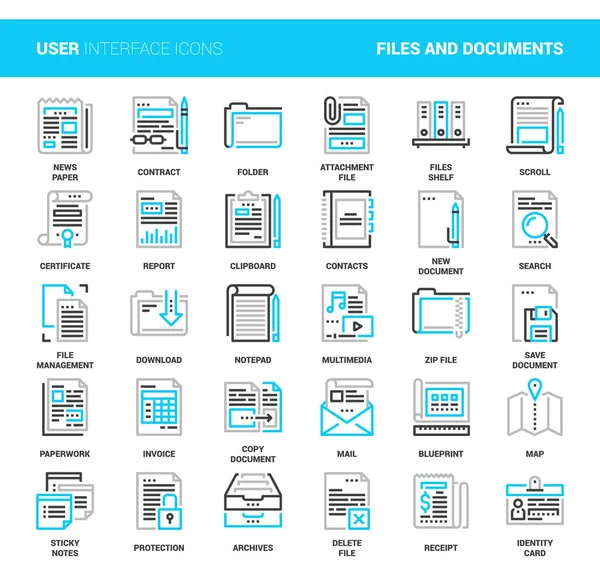 Archivos y documentos iconos de línea plana — Archivo Imágenes Vectoriales