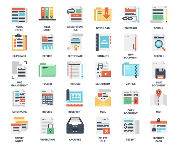 Archivos y documentos iconos planos — Vector de stock