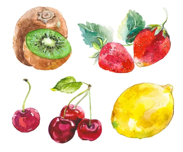 흰색 절연 수채화 과일 — 스톡 사진