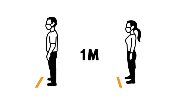 社会的距離のアイコンのためのそれらの間に遠く1メートル立っている人々インフォグラフィック — ストックベクタ