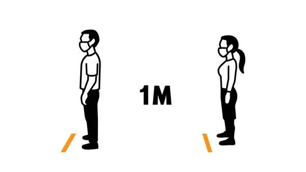 Persone Piedi Lontano Metro Tra Loro Icona Distanza Sociale Infografica — Vettoriale Stock