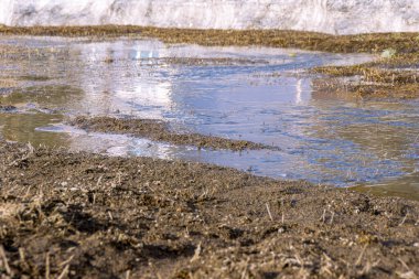 eriyen kardan kaynaklanan bahar akıntıları donmuş ya da bozuk drenaj ve fırtına kanalizasyonları ve ızgaralı fırtına kuyuları nedeniyle yeryüzünün yüzeyine akar.