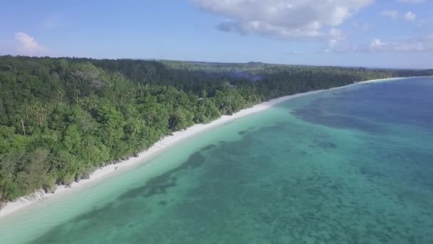 Drone disparo de larga playa de arena blanca prístina en las islas Kei, Indonesia — Vídeo de stock