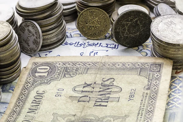 stock image close up view of ancient coins and banknotes