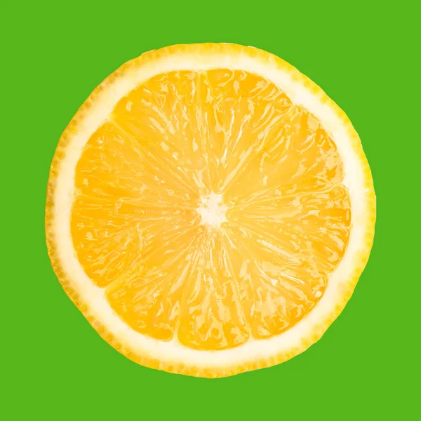 Eine Zitronenscheibe Isoliert Auf Grünem Hintergrund — Stockfoto