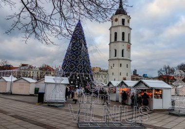 Meydandaki Noel ağacı. Vilnius, Litvanya.
