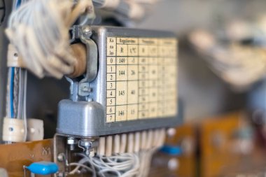 Elektronik endüstrisi. Üretim döngüsünün kontrol ünitesinin dolabını aç. Yakın plan..