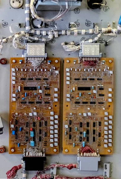 Tableros Chips Componentes Electrónicos Armario Control Vista Interior Primer Plano —  Fotos de Stock