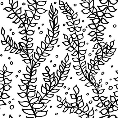  Yapraklı kusursuz desen. Basit bir çizim. Manüel grafikler. Kaliteli vintage çizim. Duvar kağıtları, kumaşlar, posta paketleri tasarla.