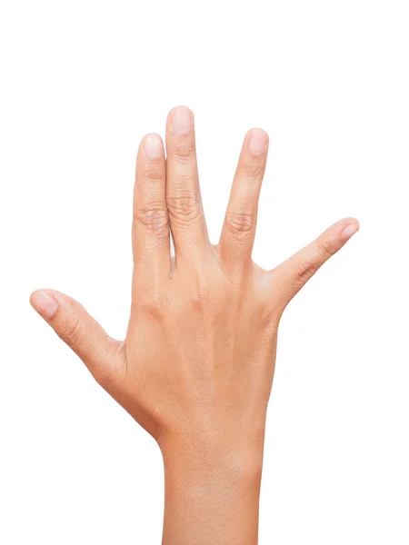 Ανοίξτε το χέρι της γυναίκας ή αριθμός πέντε απομονωμένες — Φωτογραφία Αρχείου