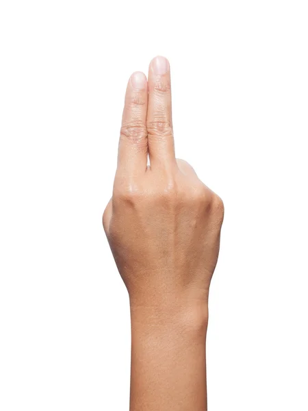 Hand weißes Friedenszeichen isoliert auf weißem Hintergrund — Stockfoto