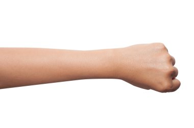 bir yumruk sıkılı izole kadın eli