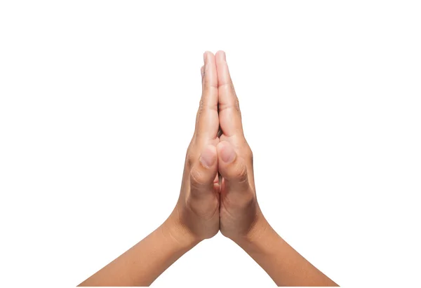 Señal de mano Saludo tailandés sobre fondo blanco aislado — Foto de Stock