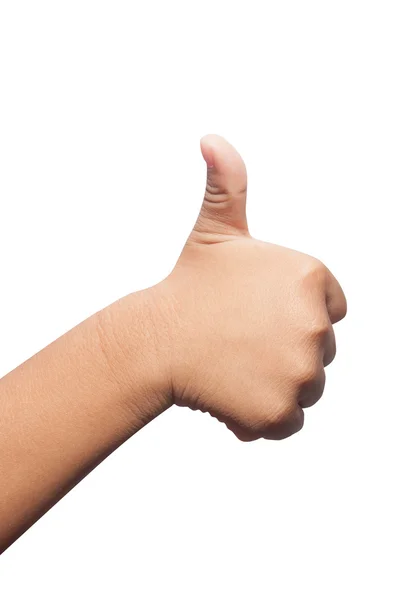 Children hand with thumb up isolated on white background — Stockfoto