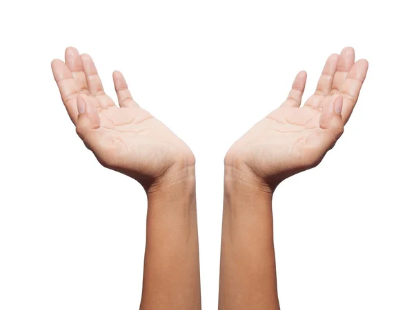 Mão adolescente fêmea mostrando símbolo de proteção, isolado no branco — Fotografia de Stock