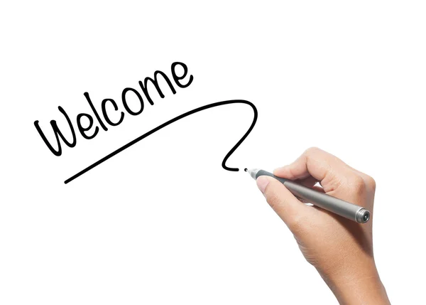 Hand writing welcome isolated on background. — Stock Photo, Image