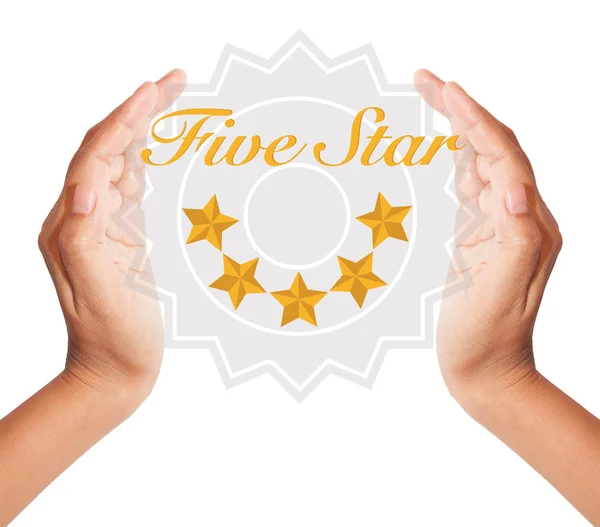 Hand holding five star .Business, technology, internet concept. — Stock Photo, Image