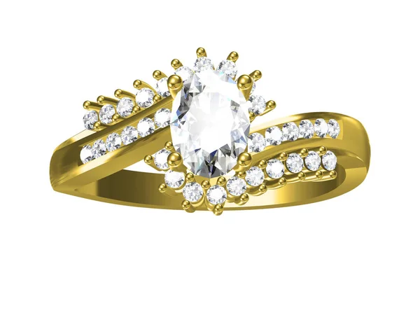 O anel de diamante de beleza isolado no fundo branco.3D illustra — Fotografia de Stock