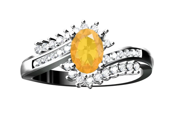 O anel de diamante de beleza isolado no fundo branco.3D illustra — Fotografia de Stock
