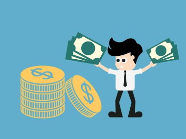 karakter iş adamı mutlu para tutar