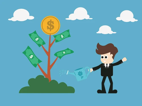 Man growing money tree. vector illustration. — Stock Vector