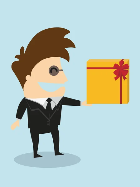 El hombre de negocios tiene caja de regalo, vecter — Vector de stock