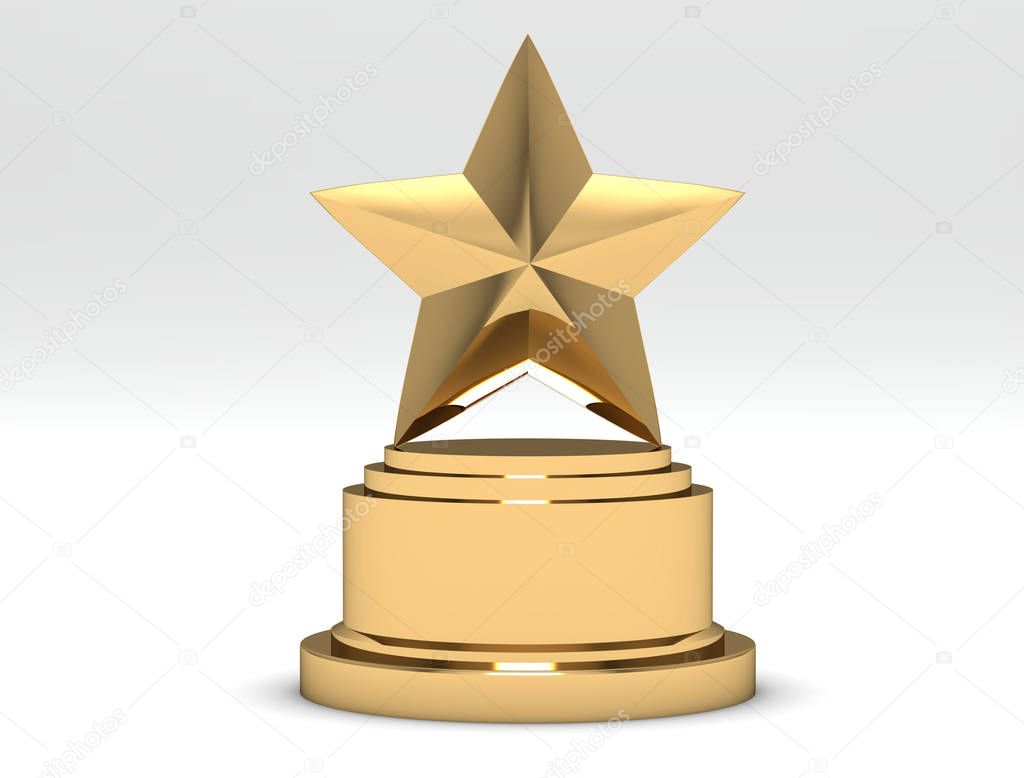 Gold star trophy award isolated on white. 3d rendering