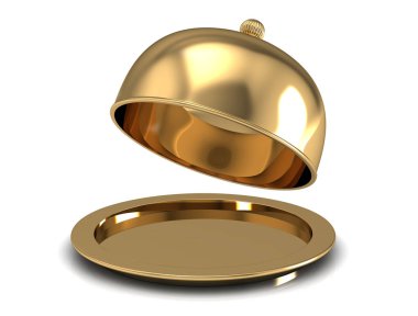 Açılan Restoran cloche üzerinde beyaz background.3d render.
