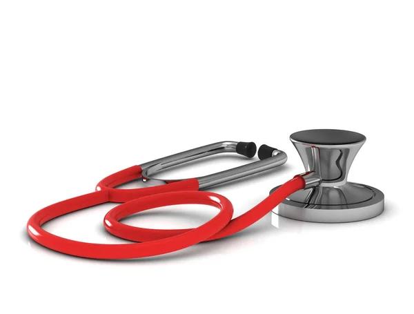 Rotes Stethoskop auf weiß. 3D-Darstellung — Stockfoto