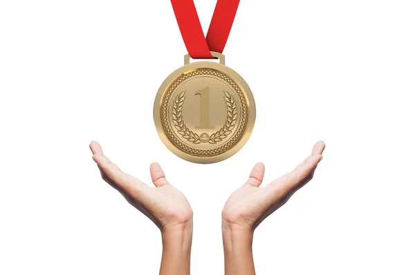 Medalha de ouro isolada sobre fundo branco. Ilustração 3D . — Fotografia de Stock