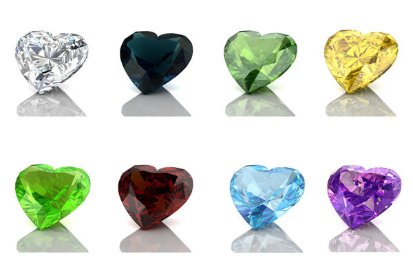 Colored gems set. 3D rendering illustration