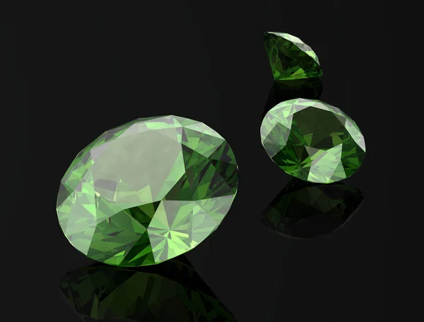 Peridot-Juwel auf schwarzem Hintergrund. 3D-Illustration — Stockfoto