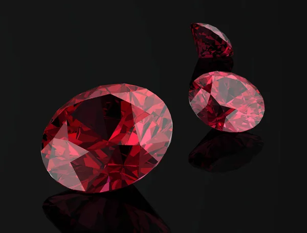 Ruby eller Rodolite ädelsten på svart background.3d illustration — Stockfoto
