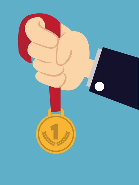 Mão segurando medalhas de ouro —  Vetores de Stock