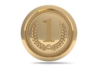 İlk etapta beyaz arka plan - 3d illust üzerinde izole altın madalya