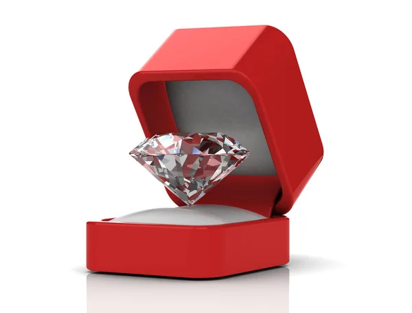 Diamant in een geschenkdoos (3D-afbeelding met hoge resolutie) — Stockfoto