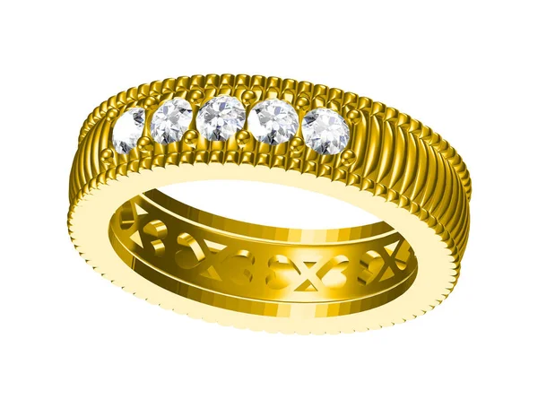 Gold wedding ring on white background.3d illustration — Stock Photo, Image